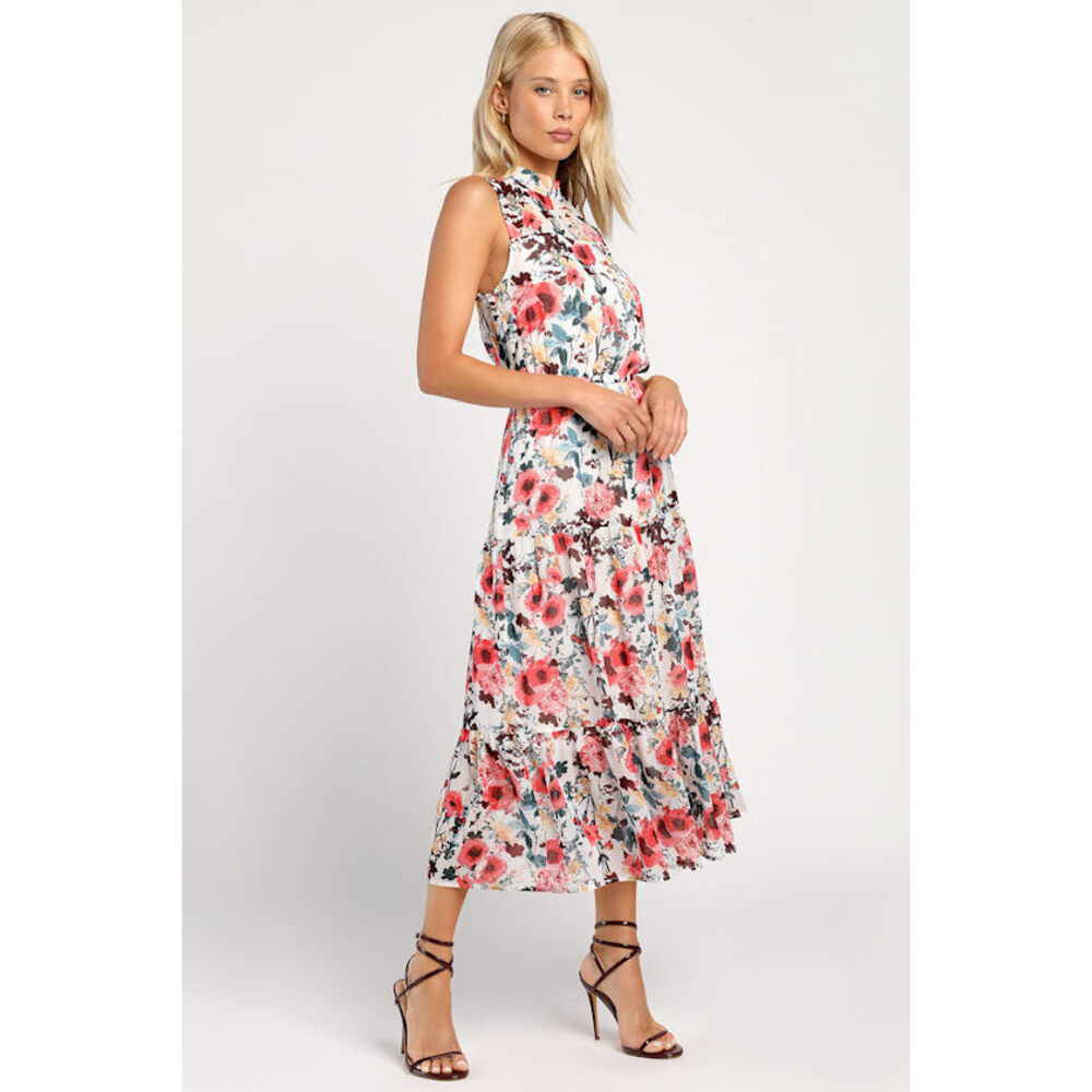 Lulus In My Dreams White Floral Print Midi Dress - Size XS